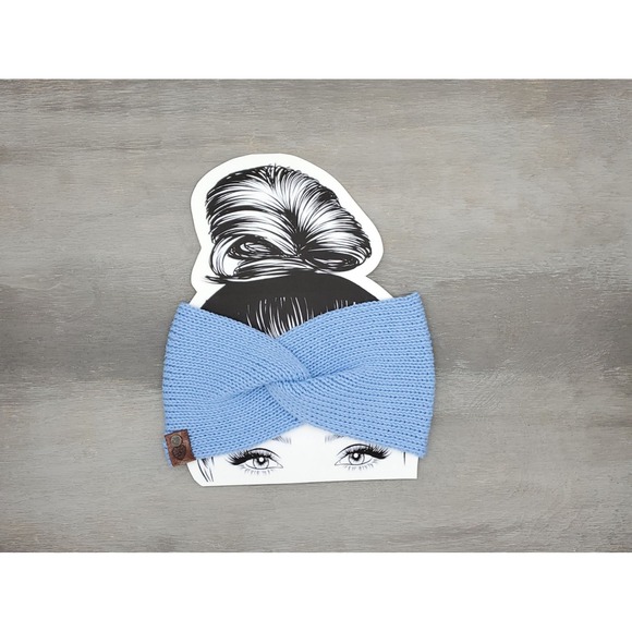 Handmade Knit Twisted‎ Headband | Soft Blue Winter Ear Warmer - Picture 6 of 8